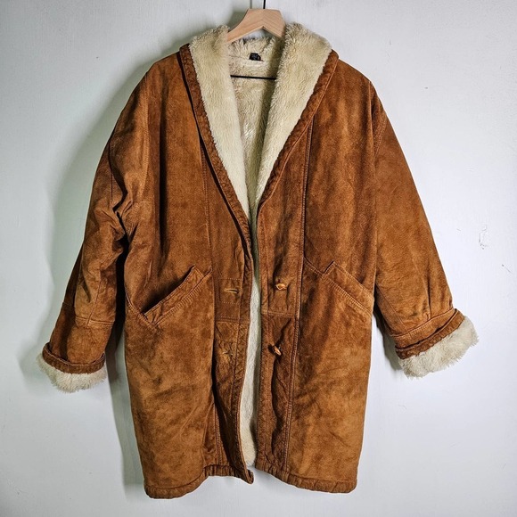 Vintage FoxRun Suede Leather Sherpa Lined Coat‎ S Brown Tapered - Picture 16 of 16